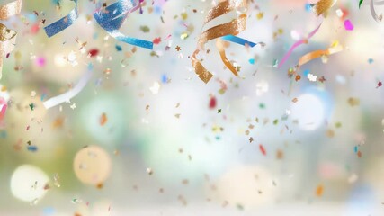 Colorful festive party celebration background with falling confetti on pastel gradient - Powered by Adobe