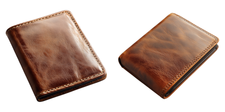Brown leather wallets isolated on transparent PNG perfect for fashion and e-commerce visuals