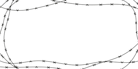 Barbed wire frame for Lent season. Symbolic black and white vector element for pain, sacrifice, or religion themes. Graphic border in sharp minimalist style.