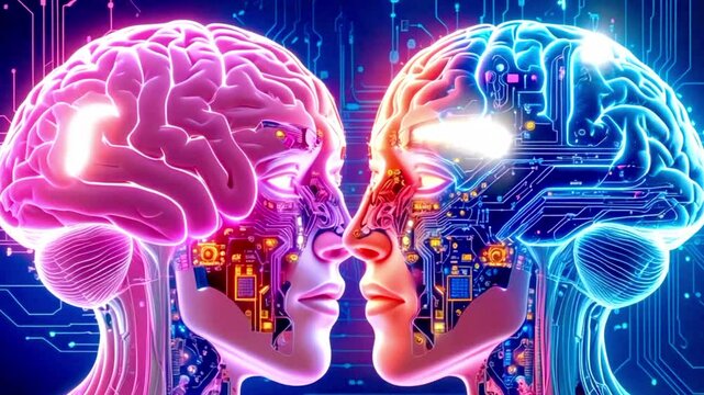 brain lights up with bright pink, yellow, blue and green energy, sparkling particles flowing through the neural pathways, human head with brain. Head, brain lit up, neural connections, head tissue
