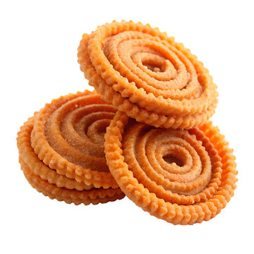 Indian snack chakli spiral isolated on transparent background