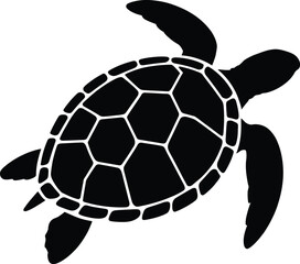 Elegant Black Silhouette of a Sea Turtle  Perfect for Designs, Prints, and More