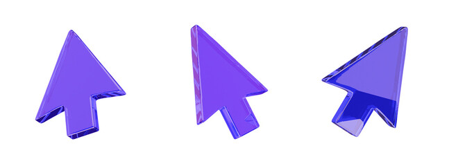 Arrow cursor 3d icon for mouse direction and click or pointer and navigation. interface design element symbol in glossy iridescent hologram illustration, trendy graphic cutout for website