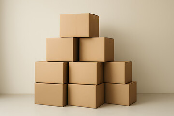 Obraz premium Stacked Cardboard Boxes Prepared for Shipping and Storage in Warehouse or Delivery Context