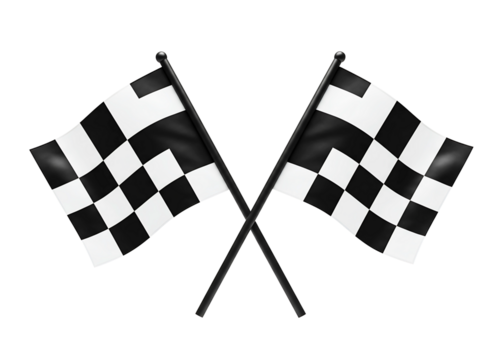Two crossed checkered flags symbolizing racing victory and competition isolated on transparent background