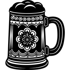 Ornate beer stein with flower design silhouette vector illustration