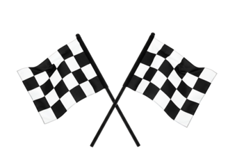 Two crossed checkered flags symbolizing racing victory and competition isolated on transparent background