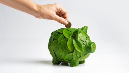 EcoFriendly Savings A Piggy Bank of Leaves and the Act of Saving