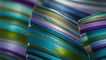 Artistic Fused Glass Layers with Radiant Purple, Lush Green, and Deep Blue Background

