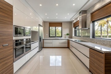 Modern Bright Kitchen Interior with Sleek Furniture and Appliances