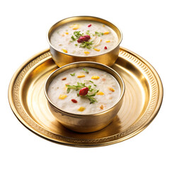 Traditional kheer dessert in bowl isolated on transparent background