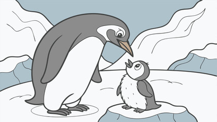 Penguin Parent Feeding Chick