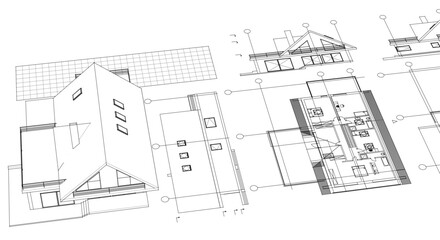 house architecture plan 3d illustration	

