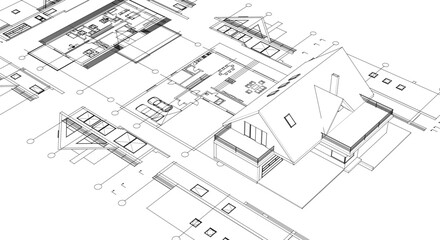 house architecture plan 3d illustration	
