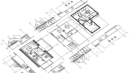 house architecture plan 3d illustration	

