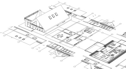 house architecture plan 3d illustration	
