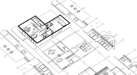 house architecture plan 3d illustration	
