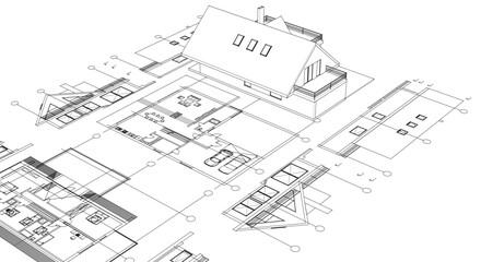 house architecture plan 3d illustration	
