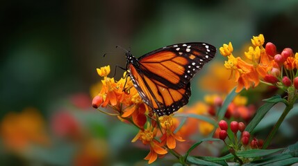 Obraz premium Butterfly Flower Bed. Monarch Butterfly and Orange Flower in Tropical Garden Setting