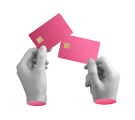 holding a plastic bank card. Credit and debit options for secure payment, finance transactions, and