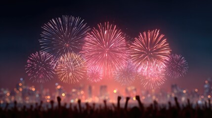 Obraz premium Colorful fireworks illuminate night sky, celebrating joy and new