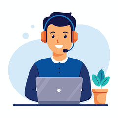 Customer service expert in white studio