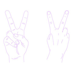 hand making V sign lineart outline illustration