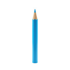 Vibrant blue colored pencil, new, smooth glossy wooden barrel, sharp graphite tip, three-quarter view on a pristine transparent seamless studio background with no shadows, ultra realistic. Concept for