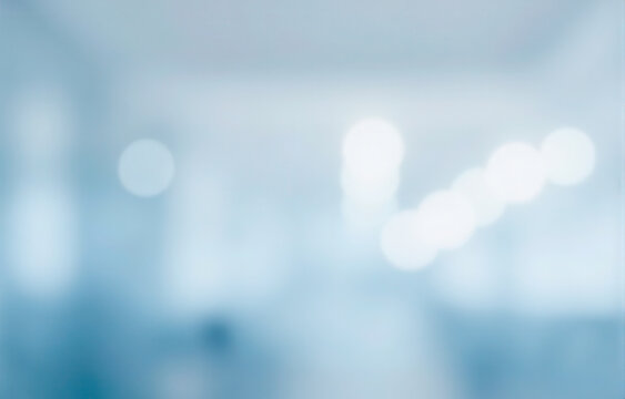 Abstract blurred office corridor with bokeh lights, a modern interior background for business, medical or corporate presentation concepts