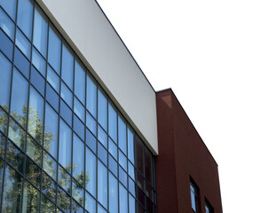 Modern urban building exterior with glass windows and concrete facade. Business office property