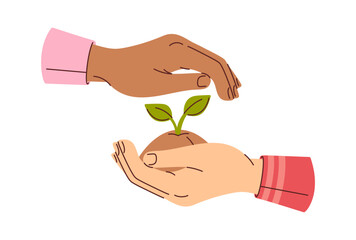 International hands caring for plant