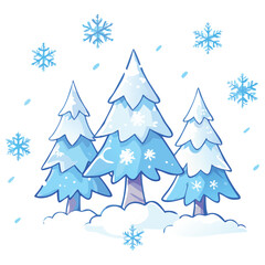 Obraz premium Winter wonderland illustration with snow covered trees and snowflakes for christmas holiday season