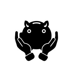 Protecting Savings: Hands Holding Piggy Bank Icon