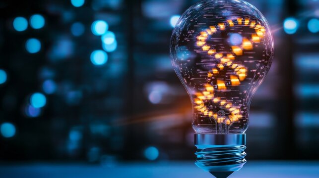 Futuristic Genetic Research Concept Featuring Glowing Light Bulb and DNA Helix in Dark Abstract Art - Powered by Adobe