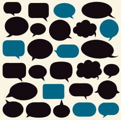 Collection of Black and Teal Speech Bubbles, Dialog Boxes, and Thought Bubbles