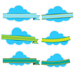 Set of cloud stickers with ribbons