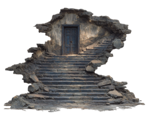 Mysterious Staircase Leading to an Ancient Doorway in Ruins