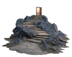 Enchanted Pathway Leading to Mysterious Open Door at Sunset