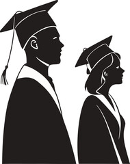 Graduates Silhouette man and woman in Cap and gown
