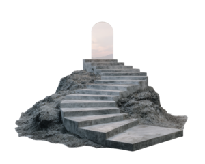 Concrete Steps Leading to Open Arch on Rocky Terrain at Dusk