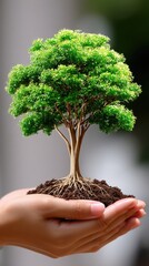 Hands Holding Young Green Tree Sapling