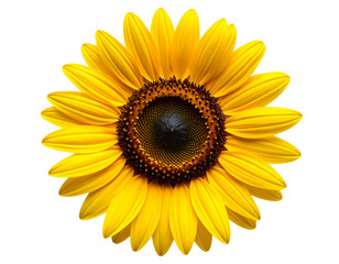 Fototapeta premium Top-Down View of a Sunflower Head Showing Symmetrical Petals and Seed Center, Isolated PNG