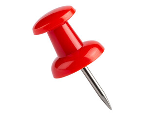 Red Push Pin with Plastic Head and Metal Tip, Isolated on Transparent Background with Checkered Pattern