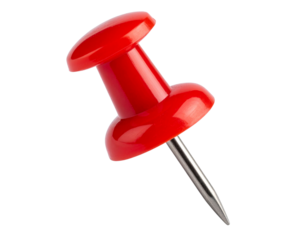 Red Push Pin with Plastic Head and Metal Tip, Isolated on Transparent Background with Checkered Pattern
