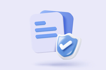 3d data protection privacy icon signs and cyberspace solutions with secure digital buttons. checkmark shield password secret personal database account. 3d data file icon vector render illustration