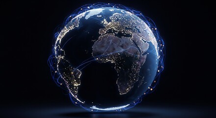 Global Network: Illuminated Earth with Dynamic Blue Connections