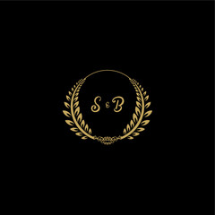 SB beautiful feminine and elegant wedding monogram initial logo with circle floral gold