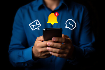 Man Receiving Multiple Mobile Notifications and Messages on Smartphone Screen