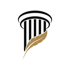 ancient greek pillar logo design concept with feather icon
