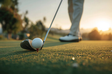 A man is playing golf and has just hit a ball with his club